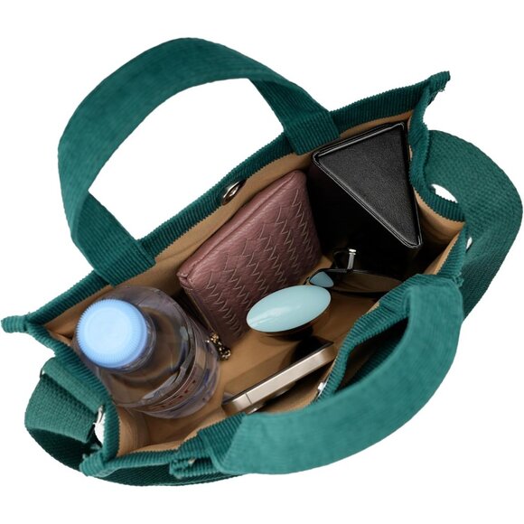 Vintage Green Corduroy Small Crossbody Tote Bag - Soft, Stylish, Multi-Purpose - Picture 6 of 6